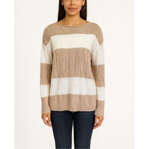 NEW Minnie Rose Cashmere Mohair Striped Cable Knit Boat Neck Sweater XS